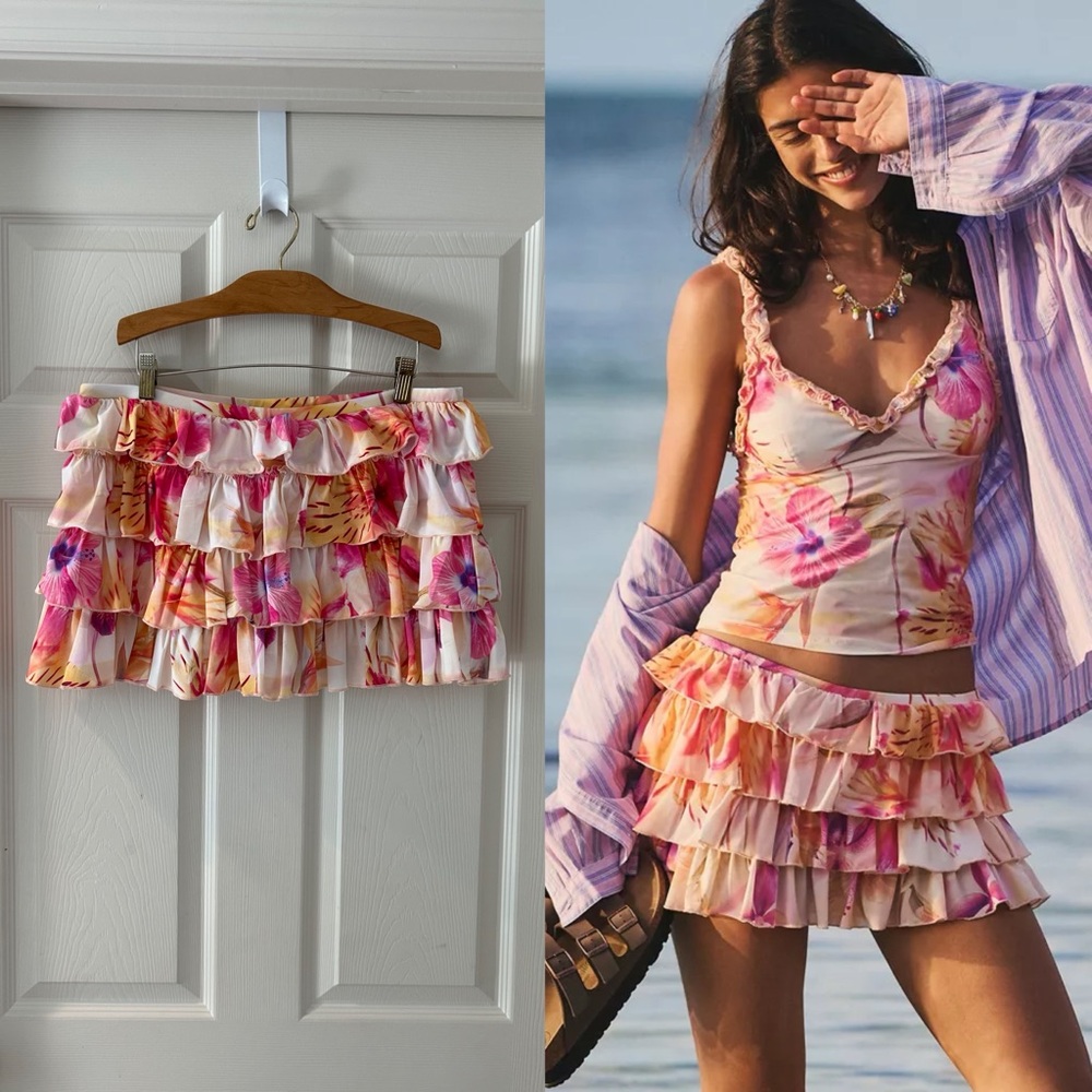 Urban Outfitters Out From Under Cammy Ruffle Trim Micro Skort Mini Skirt